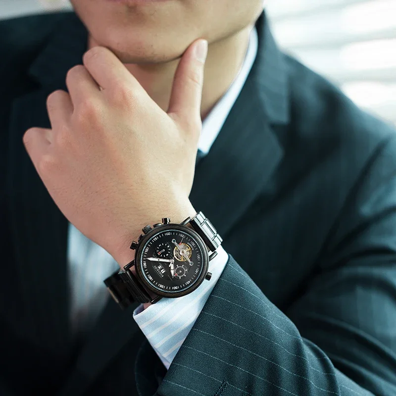 Orologio meccanico da uomo BOBO BIRD Orologio da polso automatico in legno Uomo Fashion Business Orologio con data automatica Orologio impermeabile haoхаantal hangi ku часы