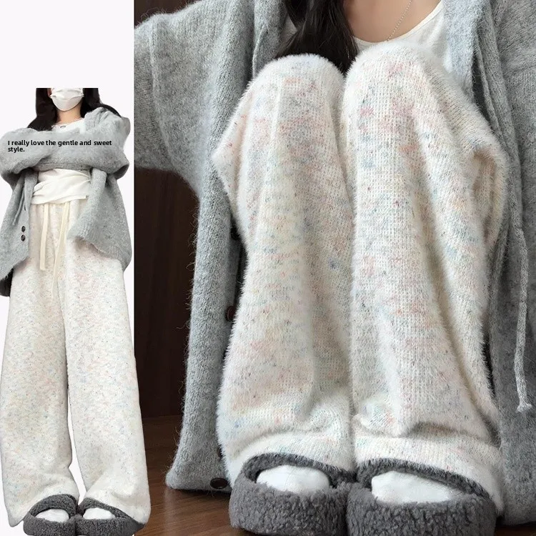 Pantalones informales coreanos Sle Rainbow Fce para mujer, Otoño Invierno, nueva cintura caída, adelgazantes, tiro alto, rectos, pastel de arroz