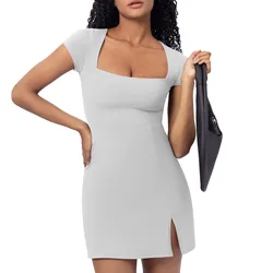 Slimming Women's Tennis Dress Flattering Summer Dress with Side Slit Casual Short Sleeve Dresses Women Elegant A-line Dress 2024