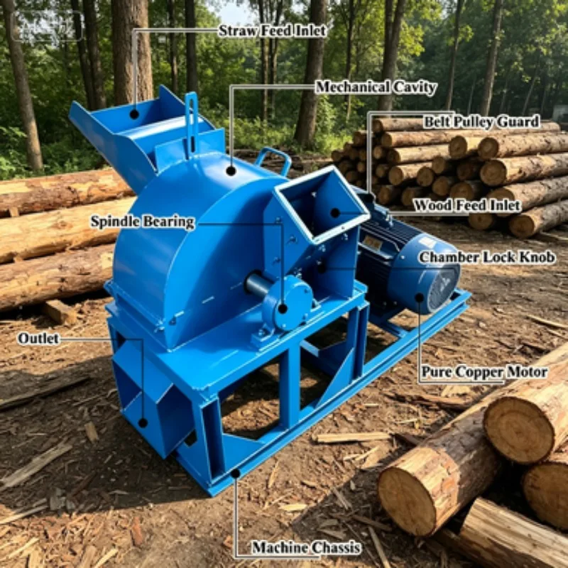 Dust-=Free Crushing Equipment Log Pine Wood Crusher Corn Cob Sawdust Shredder Machine Wood Block Scrap Wood Chipper Machine