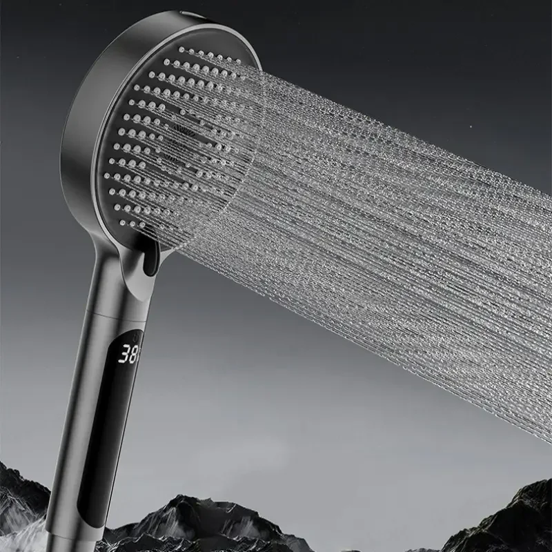 

Ручная душевая лейка с 4 режимами распыления, цифровым дисплеем температуры, высоким давлением, аксессуары для ванной комнаты