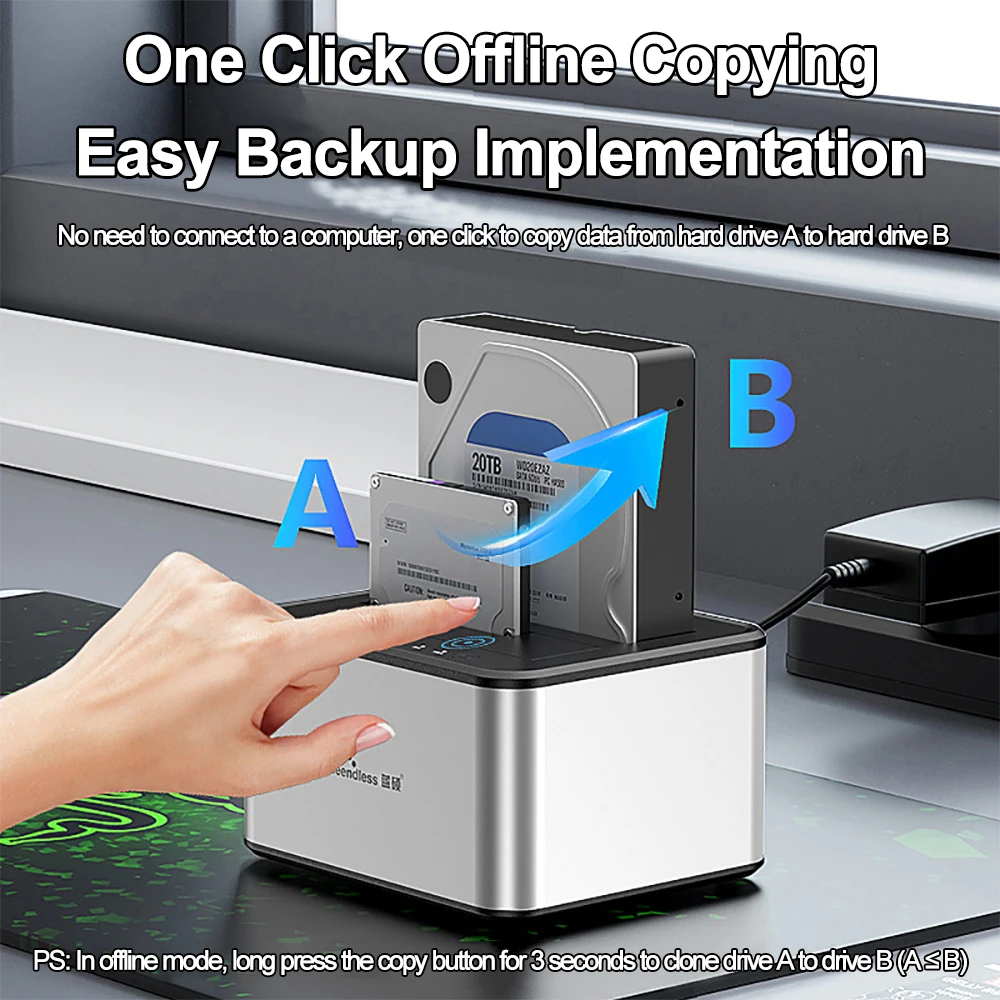 Dual-Bay Hard Drive Docking Station, HDD, SSD, SATA para USB 3.0, Gabinete, Clone Offline, 2.5 ", 3.5"