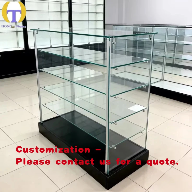 

custom.Full Tempered Glass Display Cabinet Barrister Shelves LED Lighting Eco-Friendly Waterproof | Heavy Duty Black Show