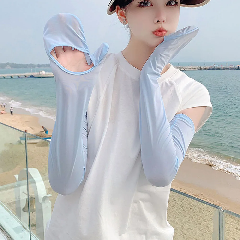 Summer Sunscreen Arm Sleeve With Gloves For Women Sun Protection Ice Sleeve Arm Cover Outdoor Cycling Arm Protective Sleeves