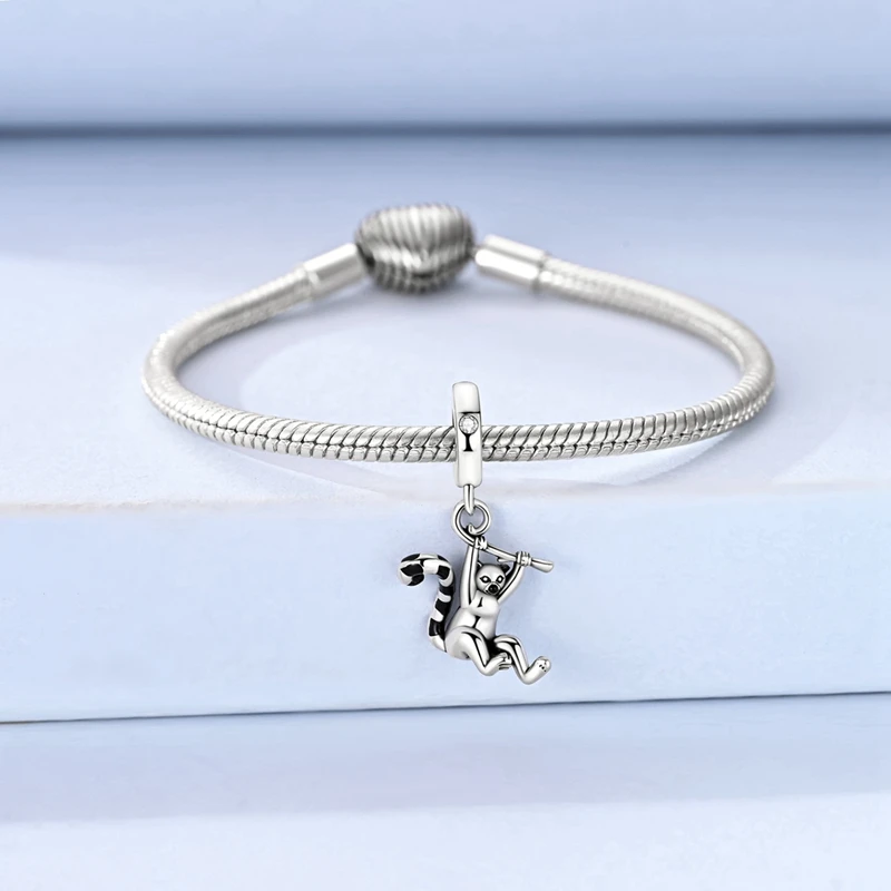 Ring-Tailed-Lemur-Anhänger Perle 925 Sterling Silber CZ Zirkon Hängeanhänger Passend für Original-Armband DIY Schmuck Geschenk – Detail 8