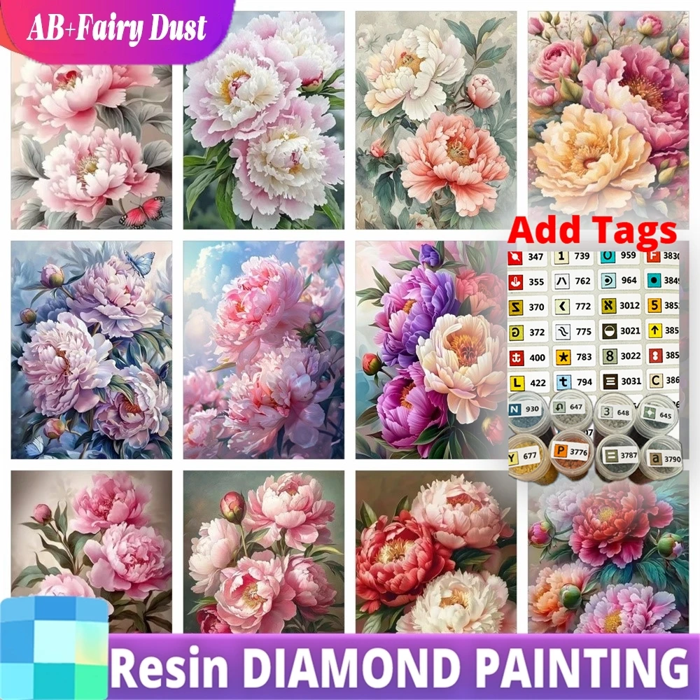 Resin Fairy Dust AB Diamond Painting Novelties 2026 Peony Flower Art Rhinestones 5d Diy Home Decor Items Mosaic Rose Floral