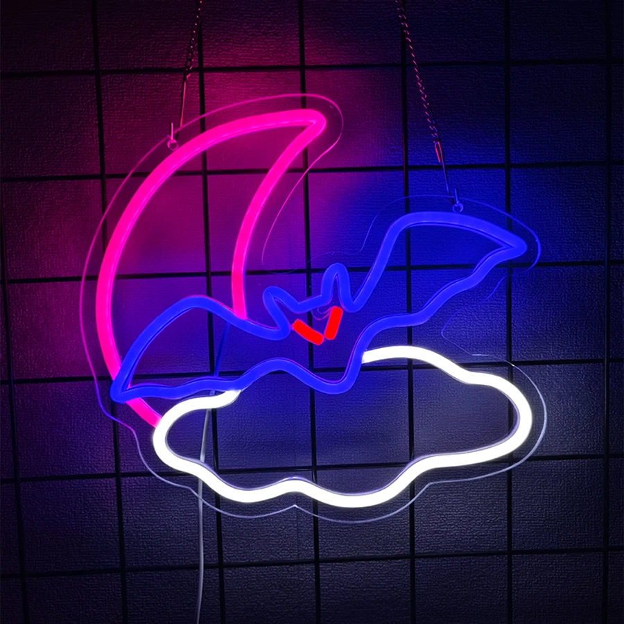 

Halloween Led Neon Sign, Moon And Bat Luminous Icon, Usb Powered, Used For Room, Bar, Haunted House, Man Cave Art Decor.