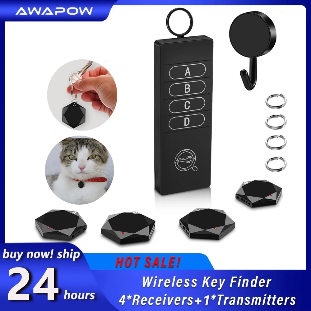 Awapow anti perdido rastreador localizador chave portátil sem fio inteligente pet brinquedo carteira rastreador dispositivo de rastreamento 4 receptores