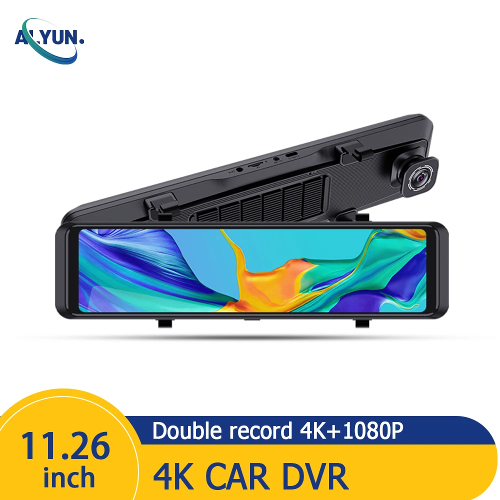 11.26‘’ Touch 4k Car DVR Dual Lens Dash Cam WIFI GPS BSD Mirror Rear View Mirror 1080P Camera Video Audio Record Park Monitor