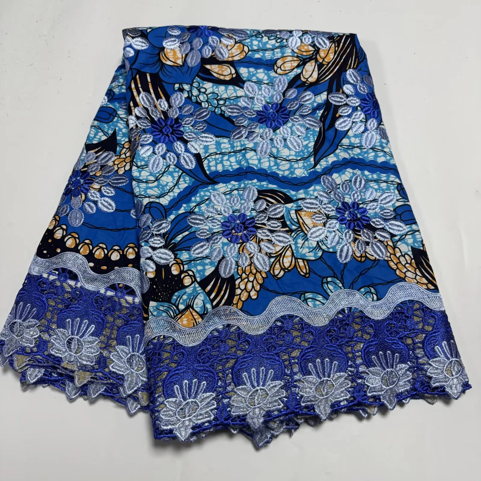 Tela de algodón con encaje de cera, tela estampada de cera guipur, bordado, encaje de cera africano, Ankara de algodón para vestido de mujer, 6 yardas
