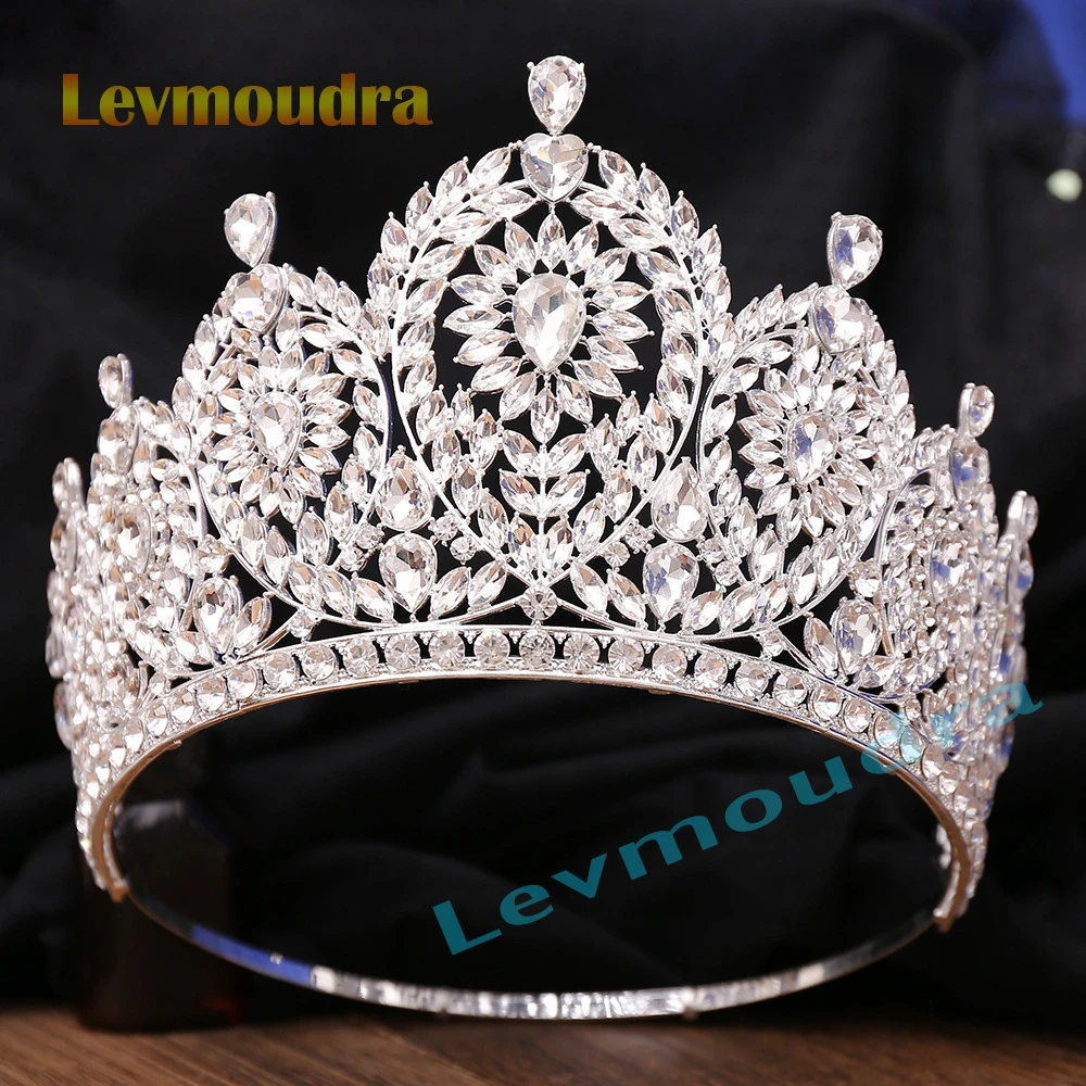 

Levmoudra Royal Queen Wedding Crown Rhinestone Crystal Bridal Diadem Pageant Headdress Bride Tiara Hair Accessories