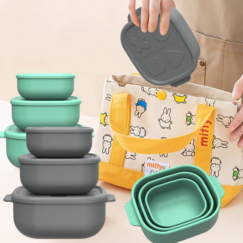 

For Adults Kids Freezer Camping Snack Container Silicone Food Storage Container With Lids Reusable Airtight Lunch Bento Boxes