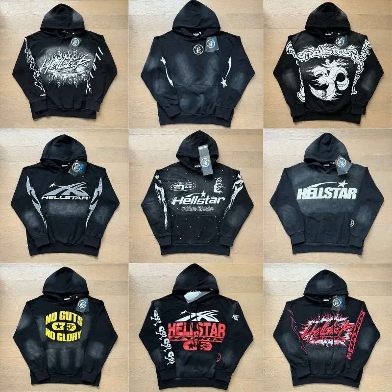 Hellstar European American Streetwear Autumn Star 3D Hoodie Unisex Couple Matching Sweatshirt Set 2 Pcs Hell Loose Fit