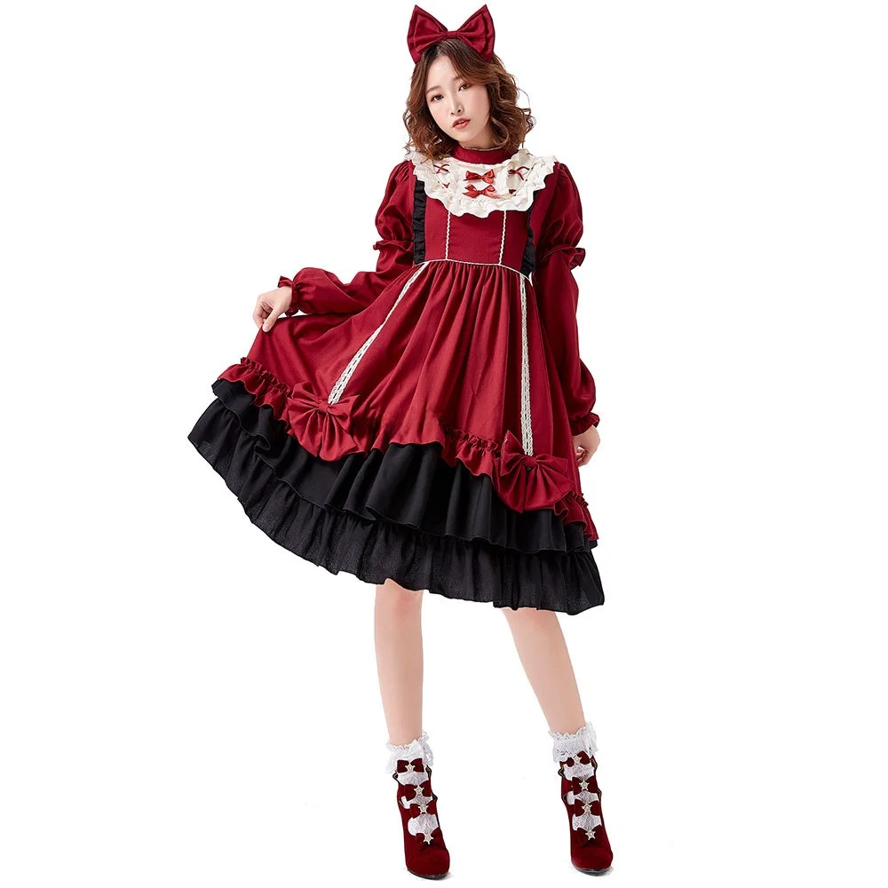 Wine Red Lolita Dr loween Witch Cosplay Costume Women's Dr Ele Fairy T Sle Stage Performance Ethnic Wear
