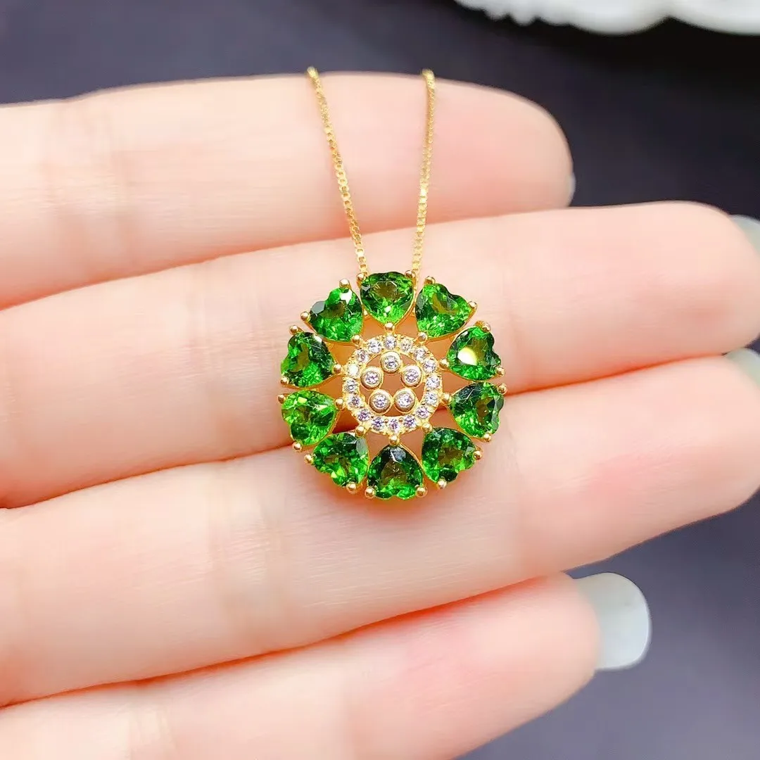 Classic 925 Silver Gemstones Pendant 10 Pieces 4mm 3ct Natural Diopside Necklace Pendant with 45cm Silver Neckalce