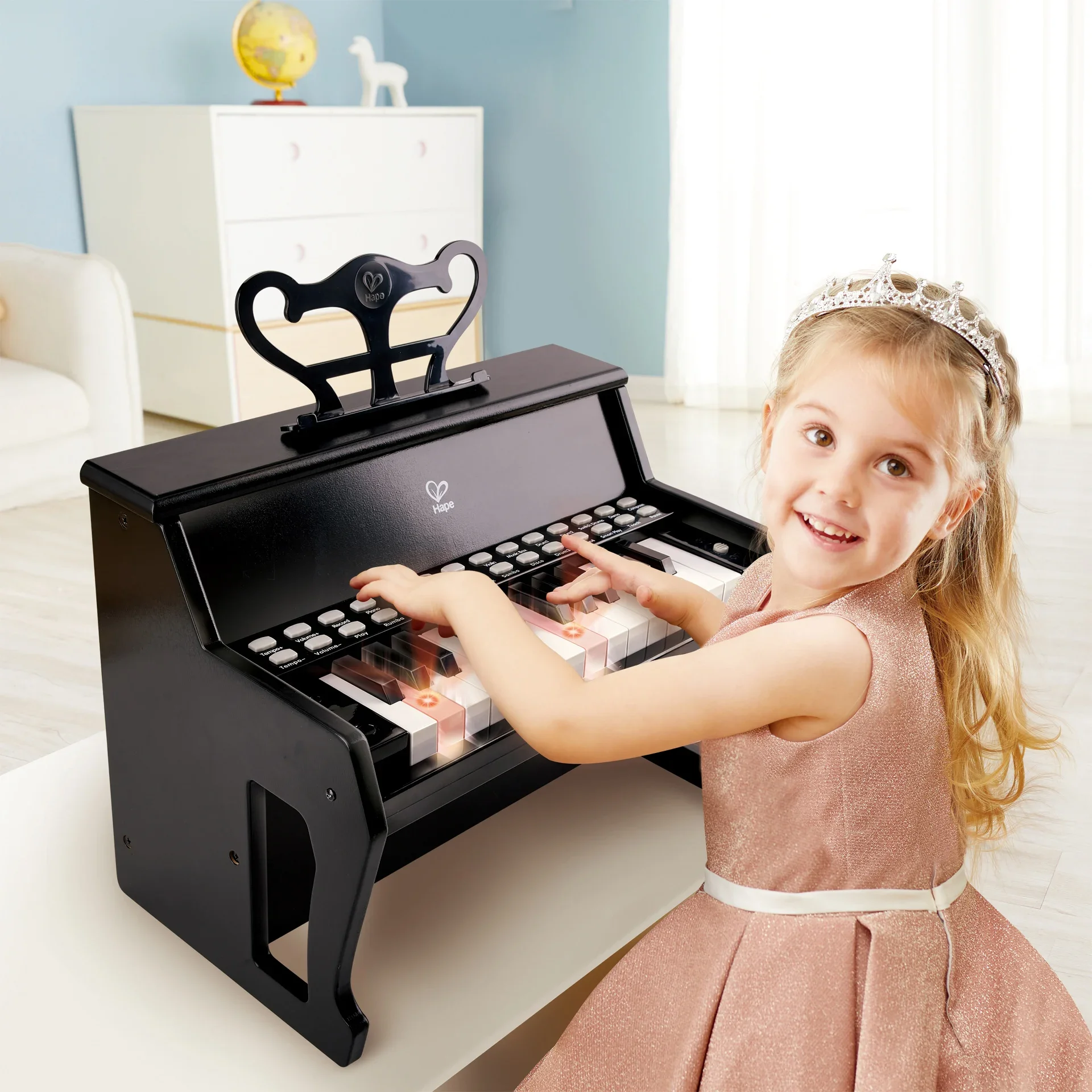 Hape New Products Kids Learn with Lights Black Piano Keyboard Musical Toys Musical Instrument Toy Piano