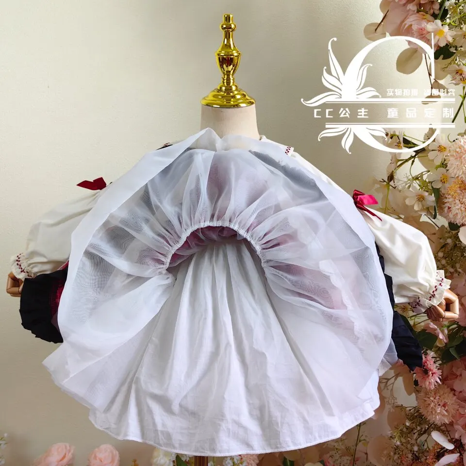 Süßes Lolita-Kleid für Mädchen, langärmelig, Peter-Pan-Kragen, Spitze, Rüschen, gestuftes Prinzessinnenkleid, Cartoon-Park-Geburtstagsparty-Kostüm – Detail 4