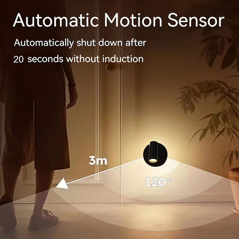 Wireless Spotlight 3 Color Temperature with Human Body Sensing Wall Lamp USB Rechargeable for Highlighting Art in Living Rooms