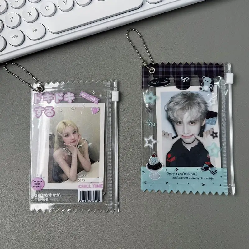 Photocard Holder Clear PVC Idol Accessory Cute Candy Wrapper Zipper Pouch Ball Chain Card Storage Transparent Kpop Photo