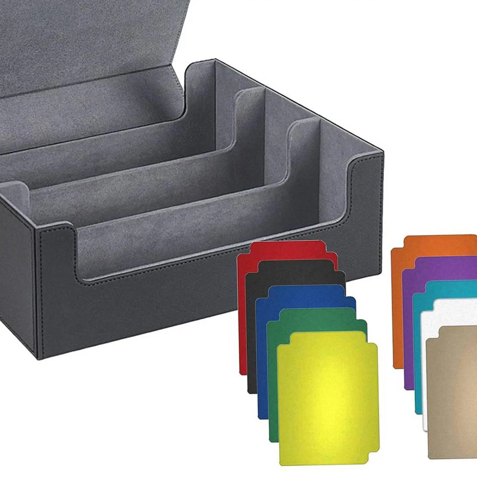 Trading Card Storage Box for Game Cards with Dividers PU Leather Deck Case Holder Fits Basketball Baseball Cards for Kids