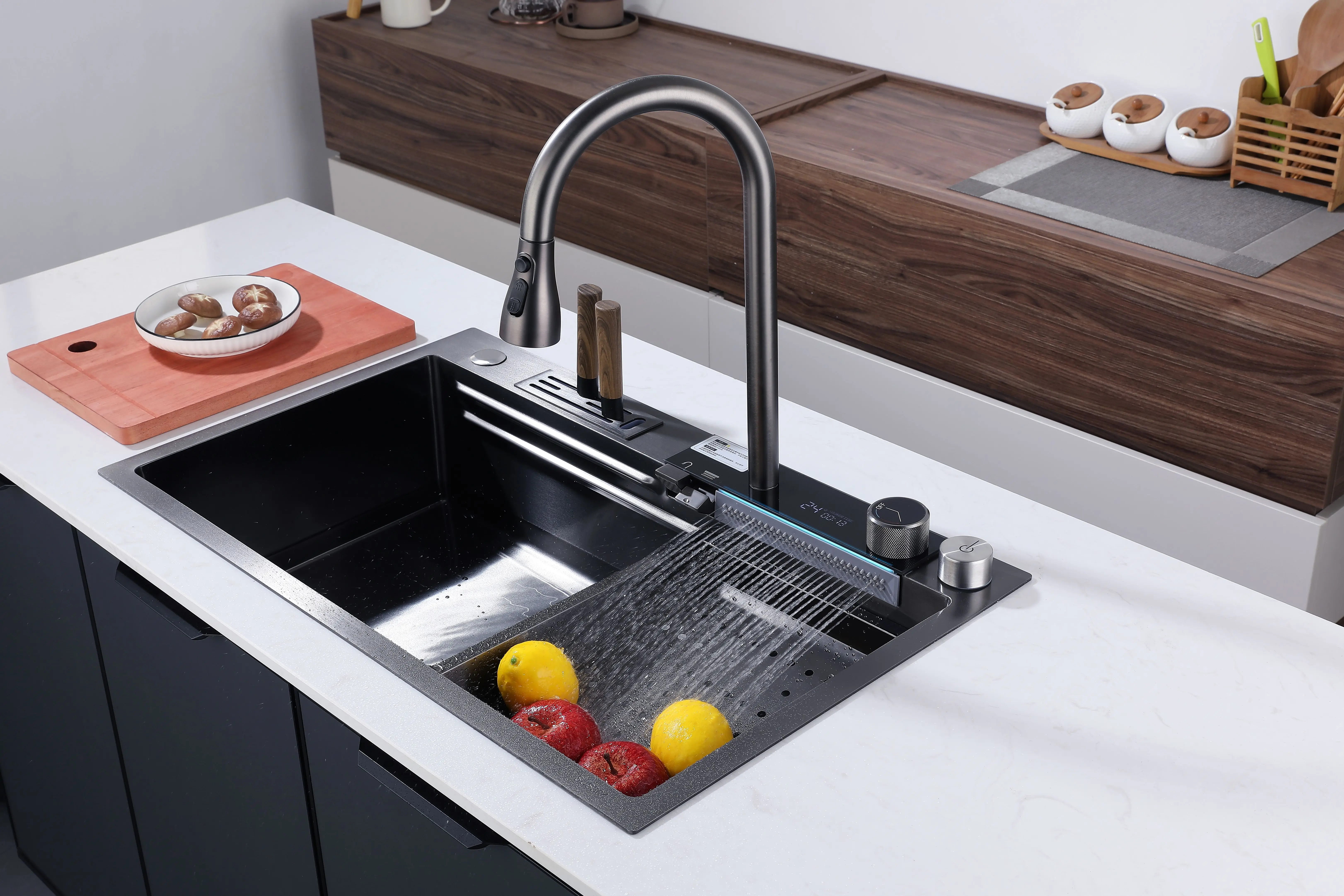 ZC1-Hot Selling 304 Stainless Steel Single Bowl Kitchen Sink Faucet Pull Out Waterfall Kitchen Sink Faucet