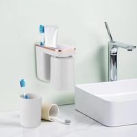 Wall Mounted Toothbrush Holders Wall-Mounted Toothbrush Organizer Multi-Functional Toothbrush Cup Organzier Set 2 In 1 Travel