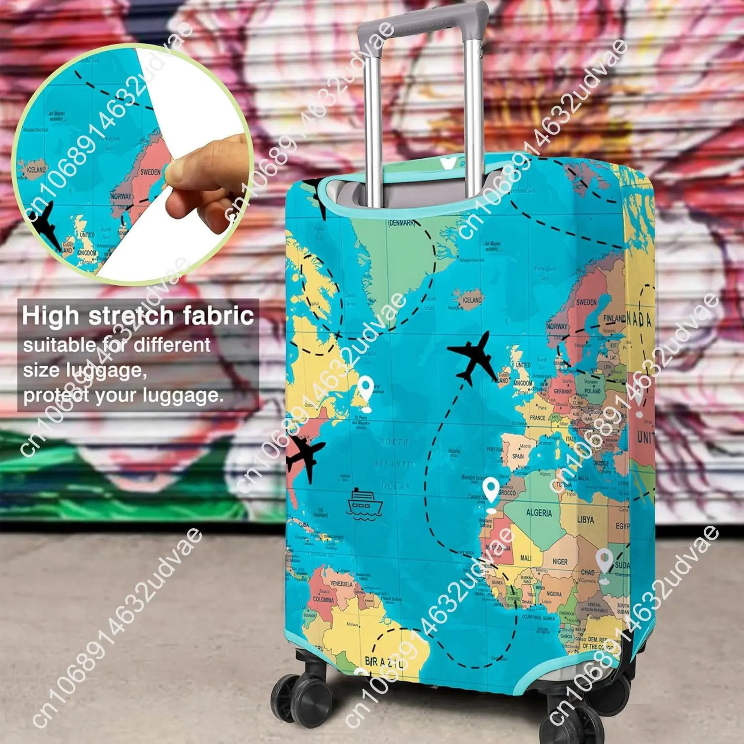 Flight Map Navigation Travel Luggage Cover Suitcase Protector Fits Wheel Covers PatternedTravel Related Items Luggage Protector
