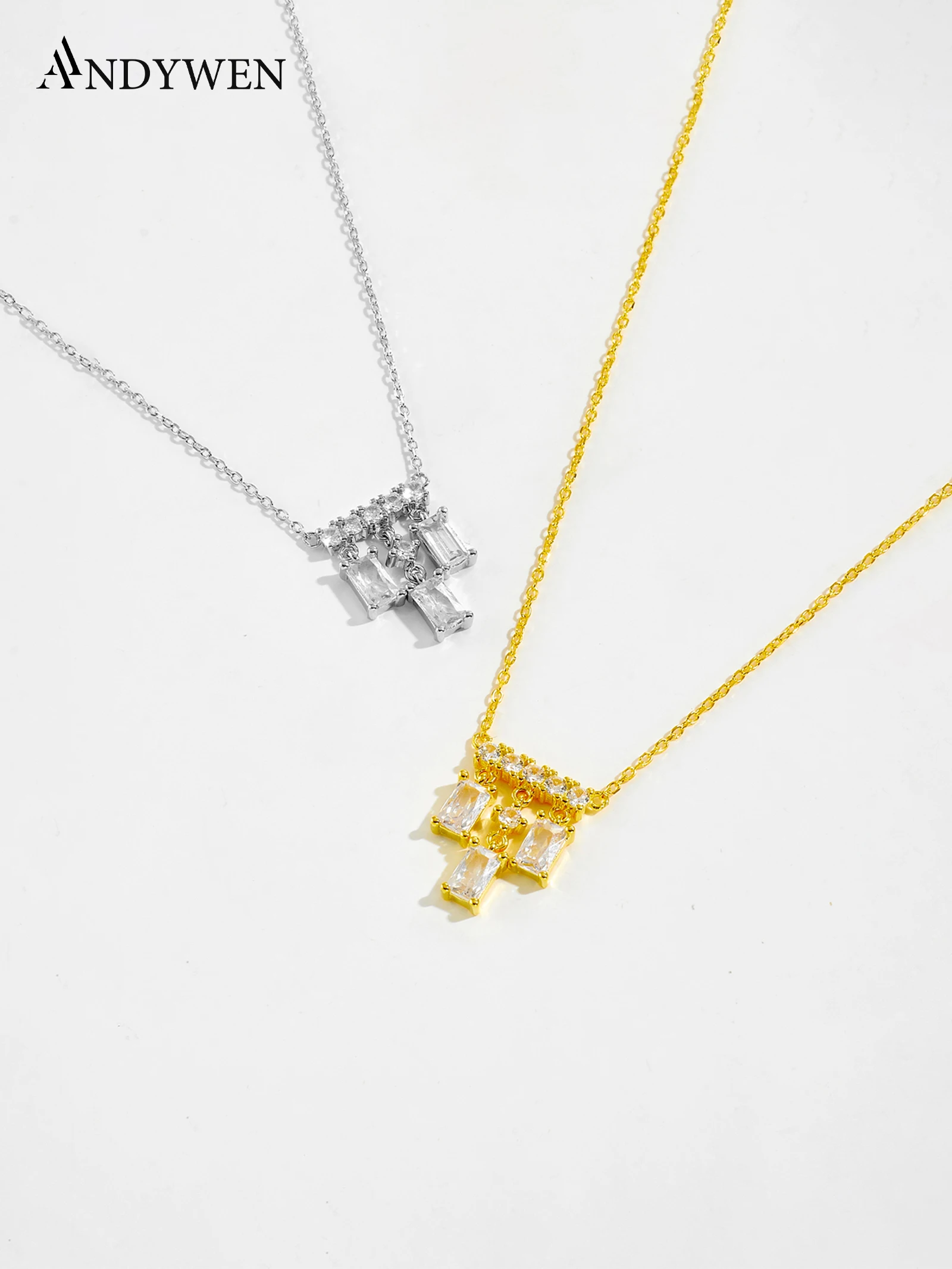 ANDYWEN Halskette mit Quasten aus 925er Silber, CZ-Fransenanhänger mit funkelndem, eleganter Schmuck-Geschenkbox für Frauen, vielseitiges Alltagskleid