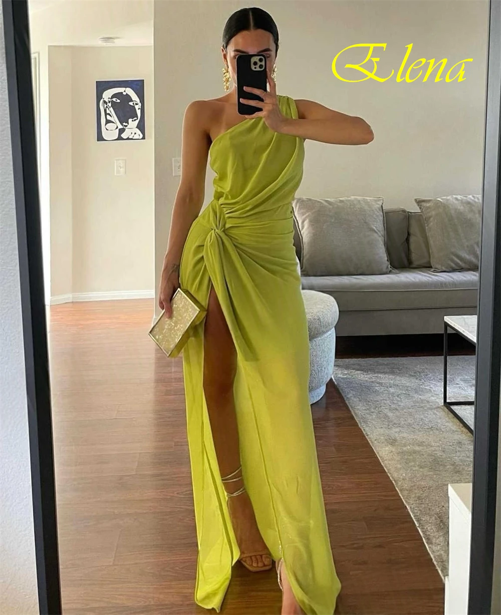 Customized Elegant Green Chiffon Evening Dress Formal One Shoulder Sleeveless Cocktail Dress Soft Straight Ruched Party Dresses