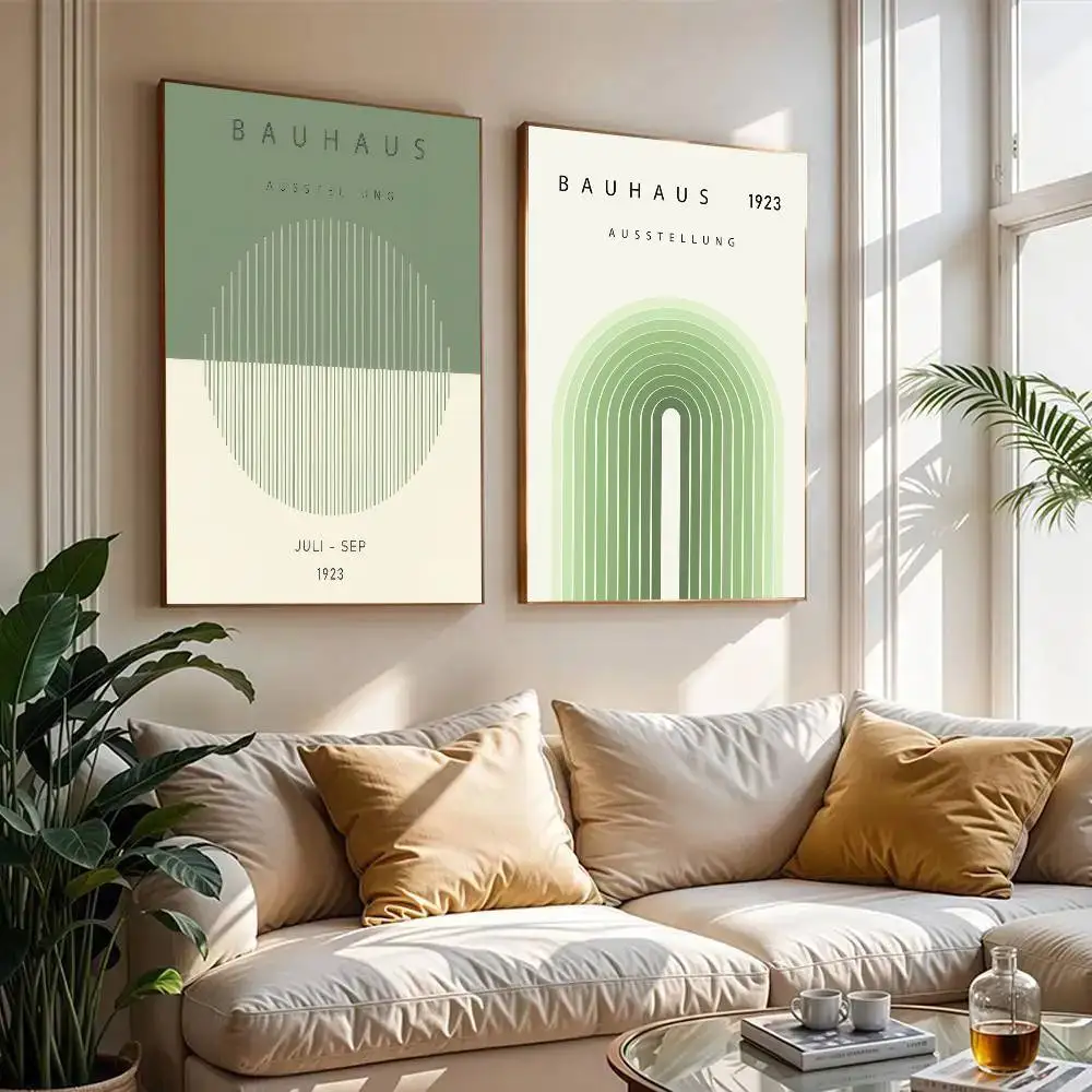 Mid Modern Bauhaus Abstract GREEN   Vintage Posters Sticky Retro Kraft Paper Sticker DIY Room Bar Cafe Kawaii Room Decor