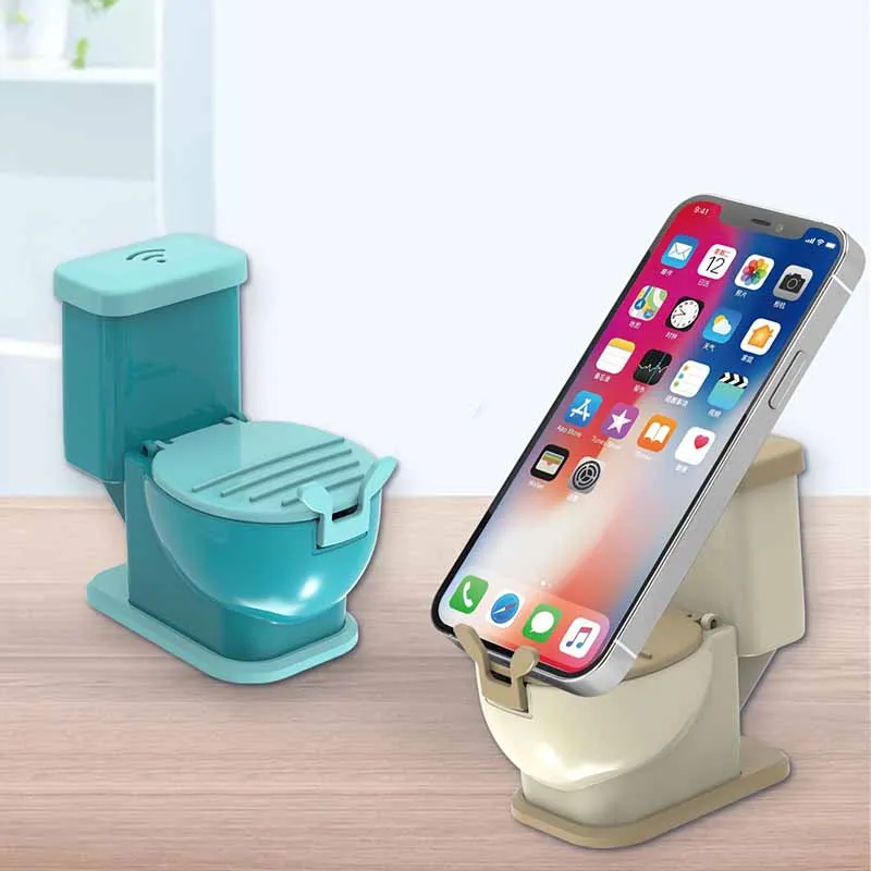 New Simulation Toilet Desktop Cell Phone Holder Cartoon Cute Desktop Small Ornaments Novelty Funny Cell Phone Holder Toilet Toys