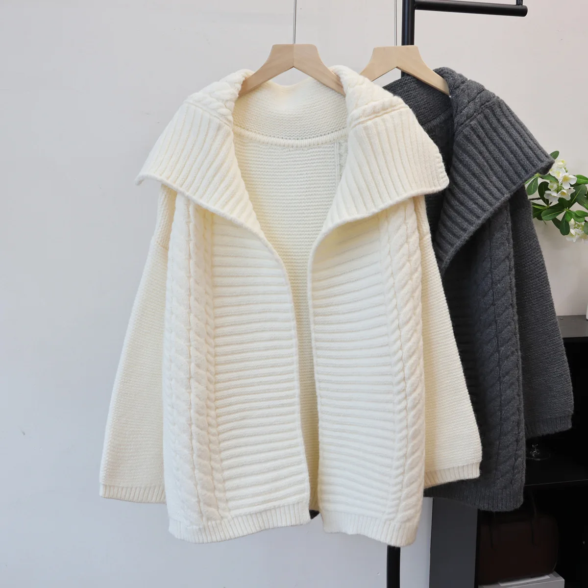 

Women Cardigan Jumper Knitted Solid Sweaters Oversized Lapel Long Sleeve Open Stitch Loose Fit Casual Office Lady 2025 Autumn