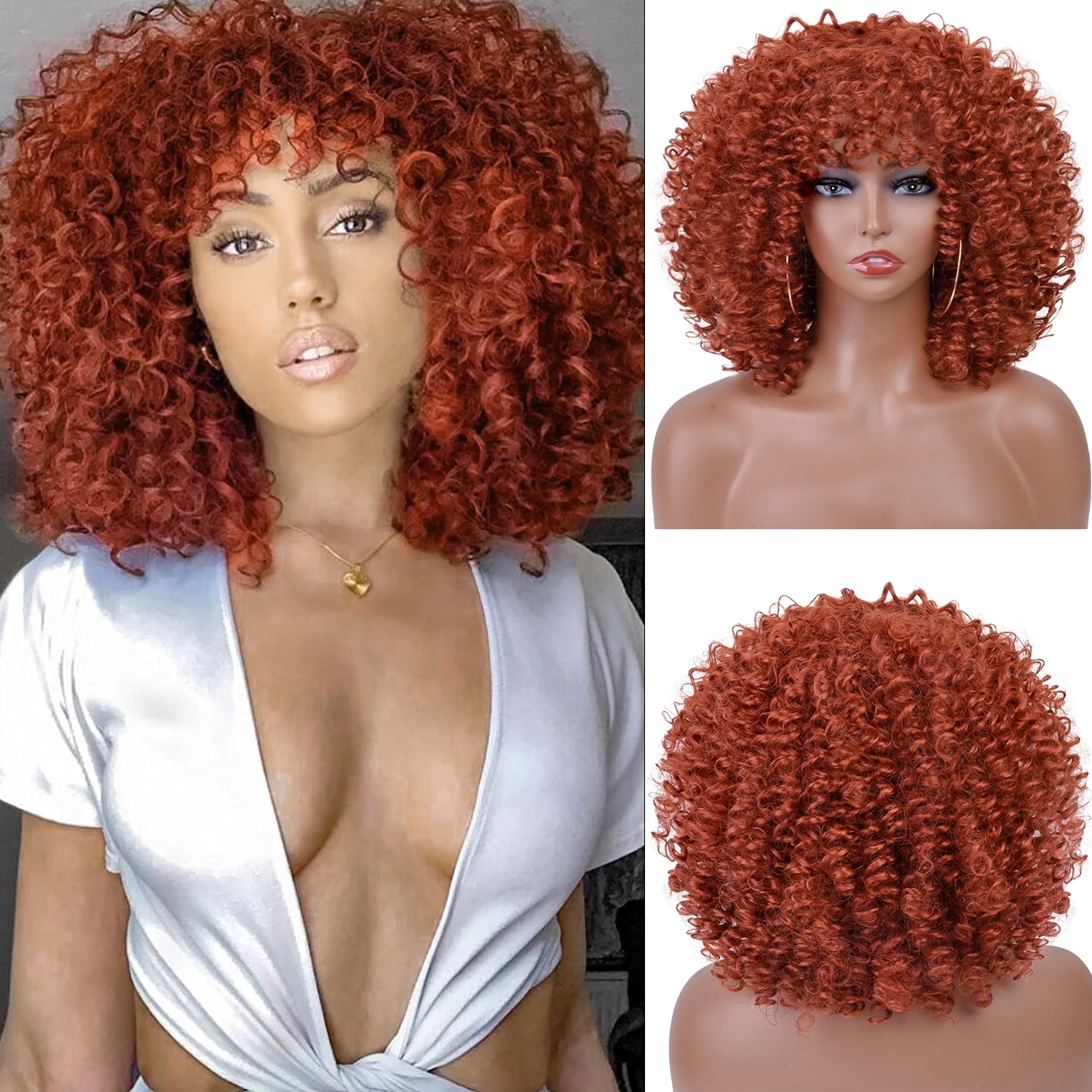 Red Curly Wigs for Black Women Short Loose Curly Wigs Synthetic Hair Heat Resistant Hair Replacement Wigs Burgundy Purple Blue