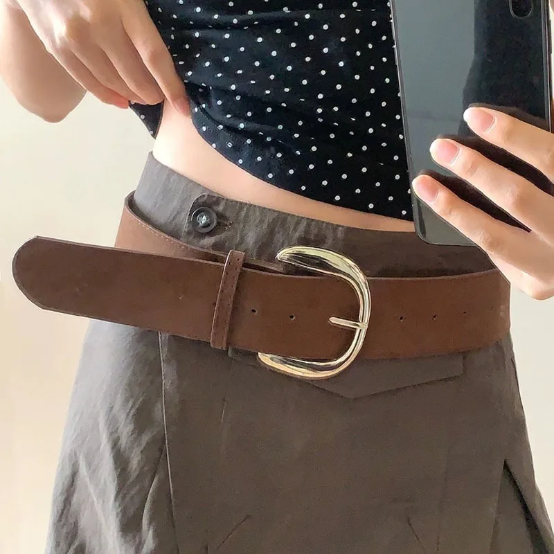 

Универсальный коричневый замшевый широкий ремень в стиле ретро с пряжкой, модный пояс для женщин и мужчин в стиле «Spicy Girl»