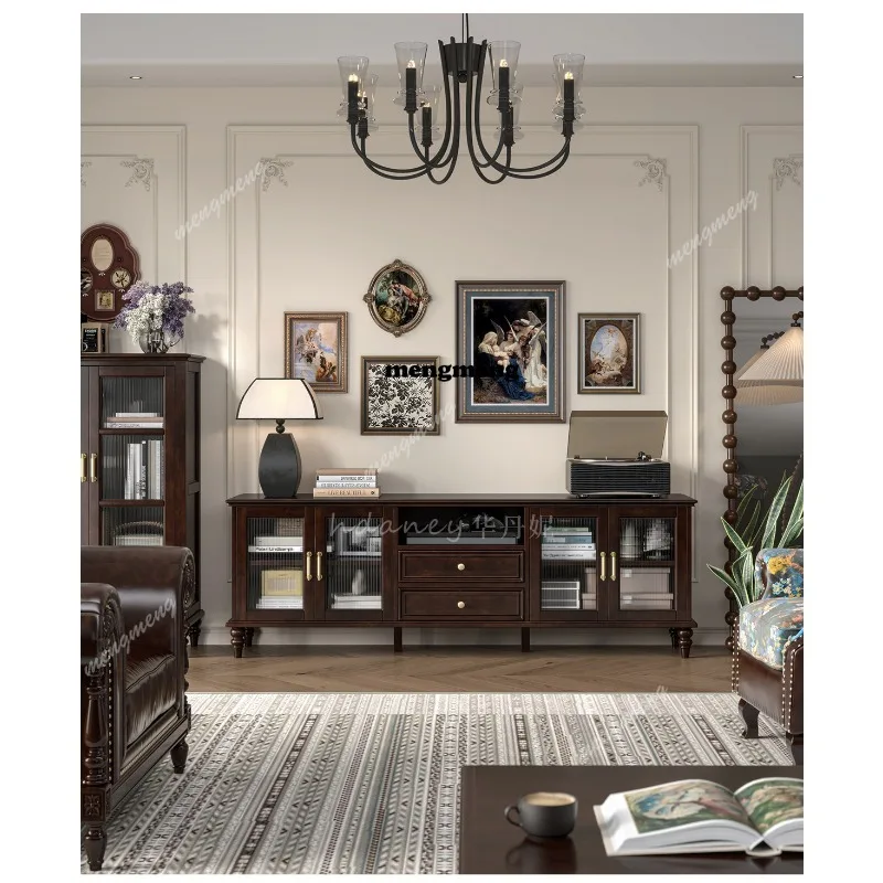 American all-solid wood TV cabinet coffee table combination retro living room bedroom cherry wood TV cabinet