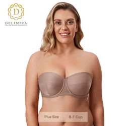 Delimira Women's Strapless Bra Silicone Plus Large Size Invisible Bras No Padding Underwire Ultra Support Convertible Backless