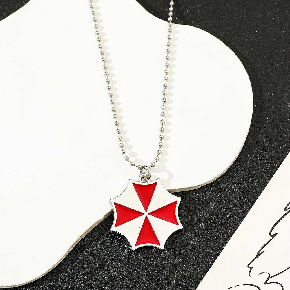Vintage Fashion Red Umbrella Pendant Necklace Cool Stylish Movie Accessory Chain Jewelry Gift for Fans Collection