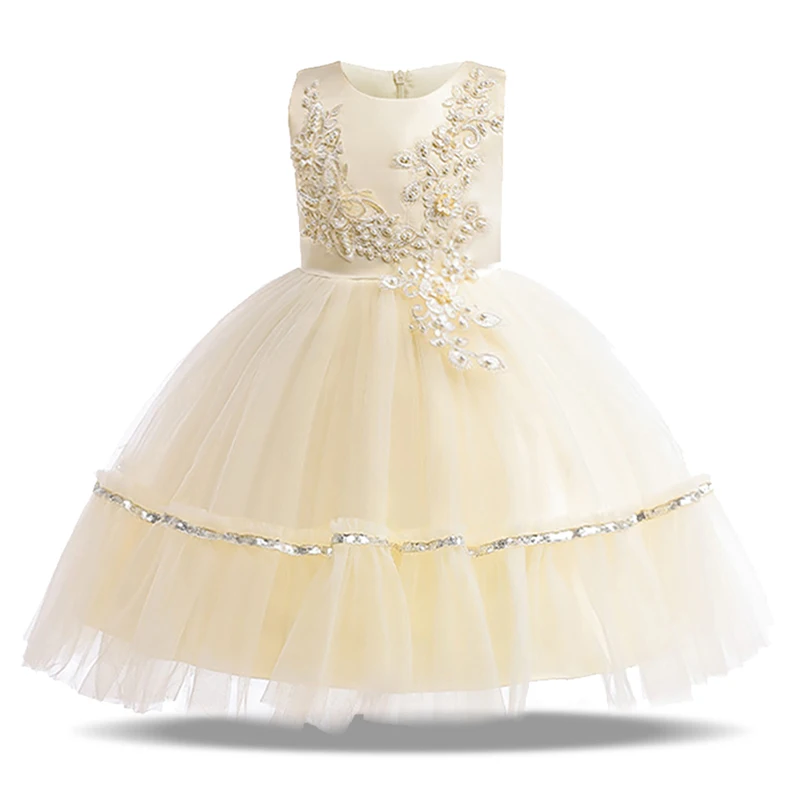 Flower Girl Party Dresses Applique Beading Elegant Kids Princess Dress For Girls Birthday Wedding Ball Gown Children Costumes