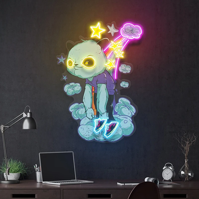 Bad Bear Neon Sign Panda Rainbow Night Light Space Lights Star Neon Sign Custom Led Neon Signs Children's Room Wall Decoration