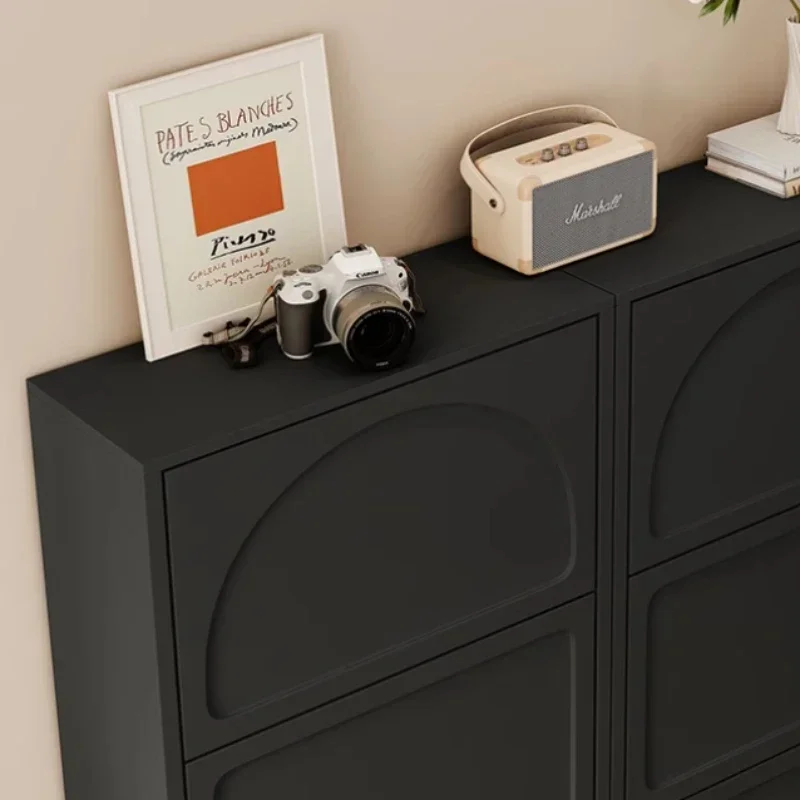 خزانة خذاء خشبية سوداء تصميم جميل كبير وحديث فاخر تخزين رف الأحذية توفير المساحة أثاث المنزل Schoenen Kast #6