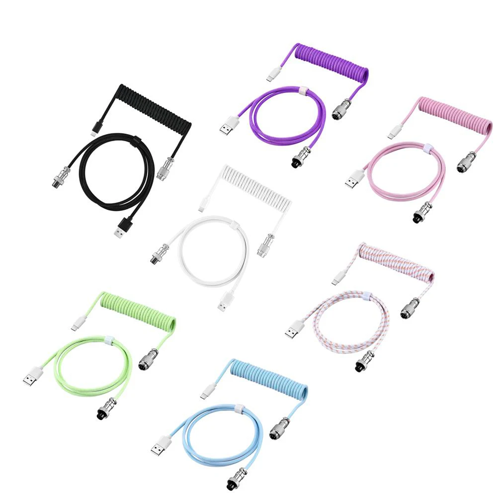 USB Mechanical Keyboard Coiled Cable USB Type C Mechanical Keyboard Aviator Desktops Computer Aviation Connector Spring Cord 3m