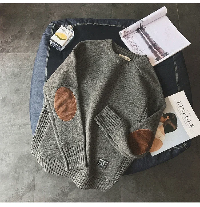 Herbstmode Lässiger Lockerer Dicker O-Ausschnitt Woll-Strickpullover Übergroßer Harajuku Streetwear Strickpullover Neuer Herrenpullover – Detail 7