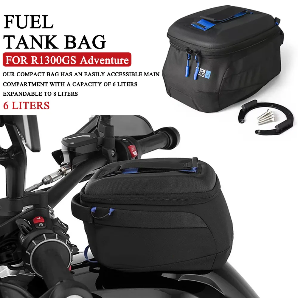 

For BMW R1300GS Adventure R 1300 GS ADV 2023 2024 2025 Motorcycle 6L Tank Bag Luggage Waterproof Backpack Quick Lock Kit Black