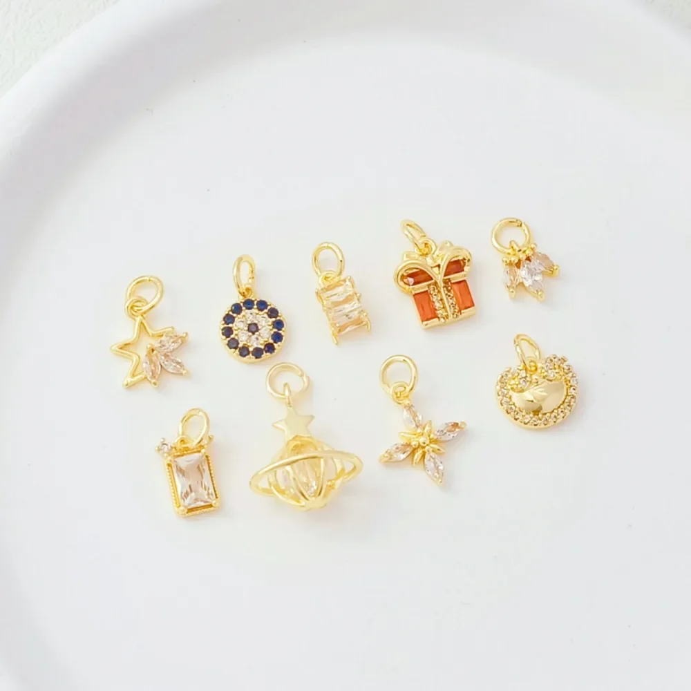 

14K Gold and Zirconium Five-pointed Star Blue Eye Leaf Planet Ingot Pendant, DIY Handcrafted Bracelet Pendant