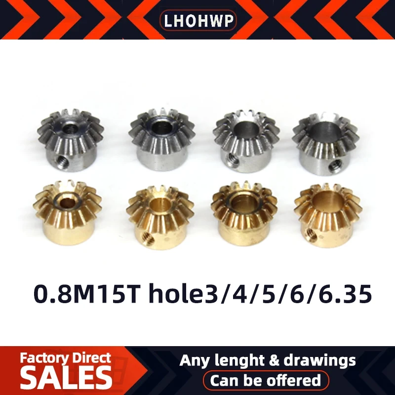 New Product Bevel Gear Bevel Gear 0.8Model 15Teeth Hole3/4/5/6/6.35mm 90 Transmission Diy Copper Steel Stainless Steel