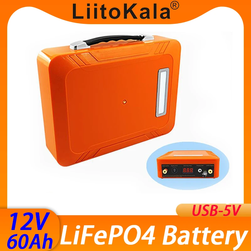 LiitoKala 12V 60AhLifepo4 Battery Pack lifepo LFP with BMS LED 5v USB for Motor Boat solar light Golf Car UPS 12.8V Battery