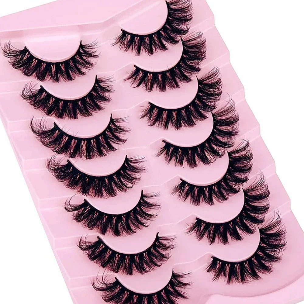 7 Pairs Fluffy Thick False Eyelashes Dramatic D Curl Strip Lashes Thick Eye Lashes look like Lash Extension 6D Wispy Lashes Pack