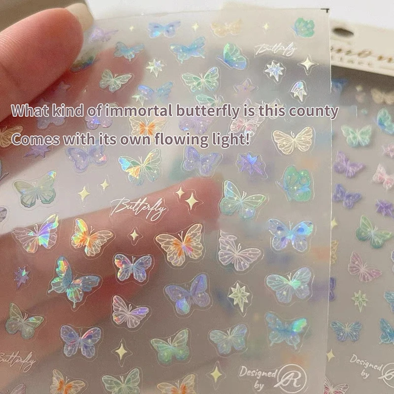 5D tłoczony motyl asteryzm laserowe naklejki na paznokcie kolorowy motyl wróżka naklejki artystyczne do paznokci DIY Manicure naklejki dekoracyjne