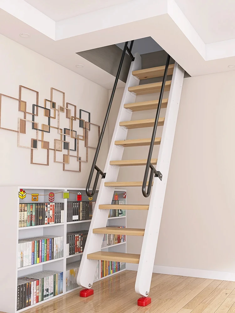 Indoor Solid Wood Ladder  Stairs of Attic One-Word Climbing Widen and Thicken Hammock Ladder