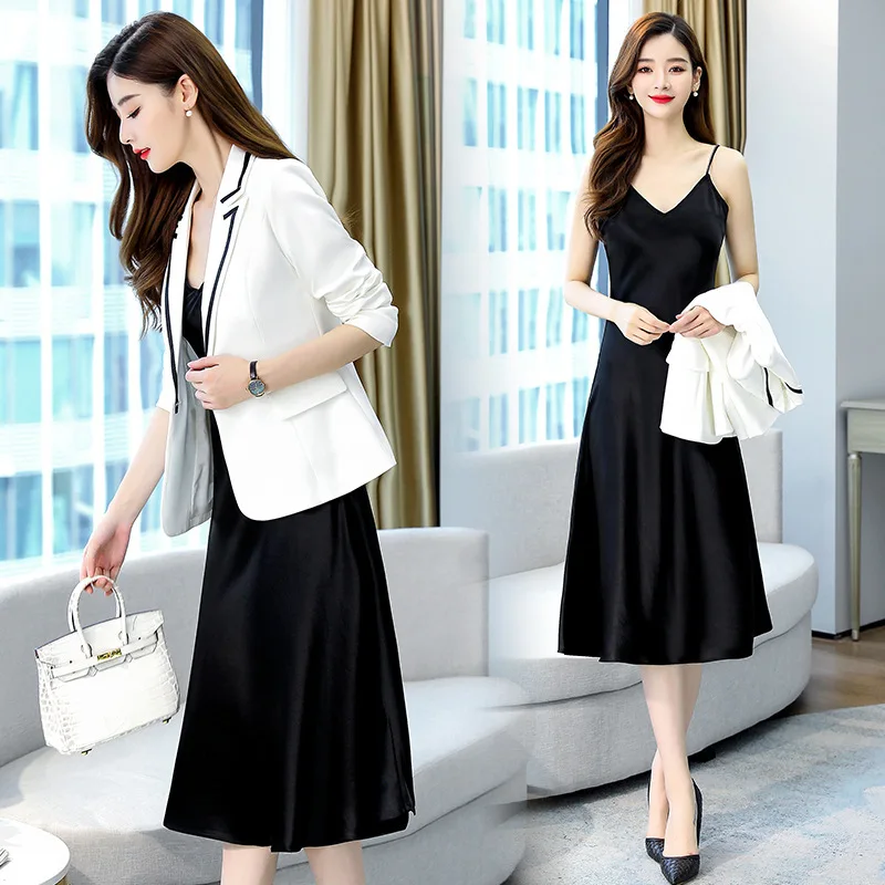 YASUGUOJI Elegant Belt Blazer Dress Suits for Office Lady 2022 Spring Slim Cascading Ruffle Sleeveless Dress 2 Piece Set Women